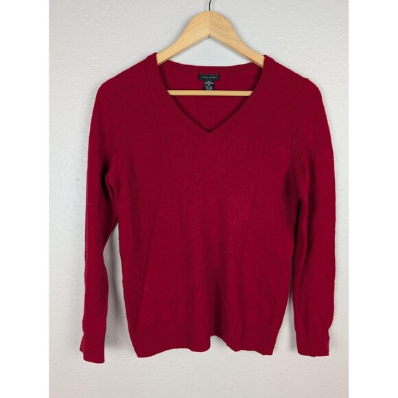 Only Mine Sweater Womens Medium Red 100% Cashmere 2 Ply V Neck Pullover Soft - Picture 1 of 5